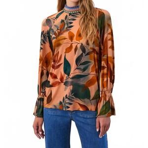 NEW FDJ mock neck trimmed top in burnt orange